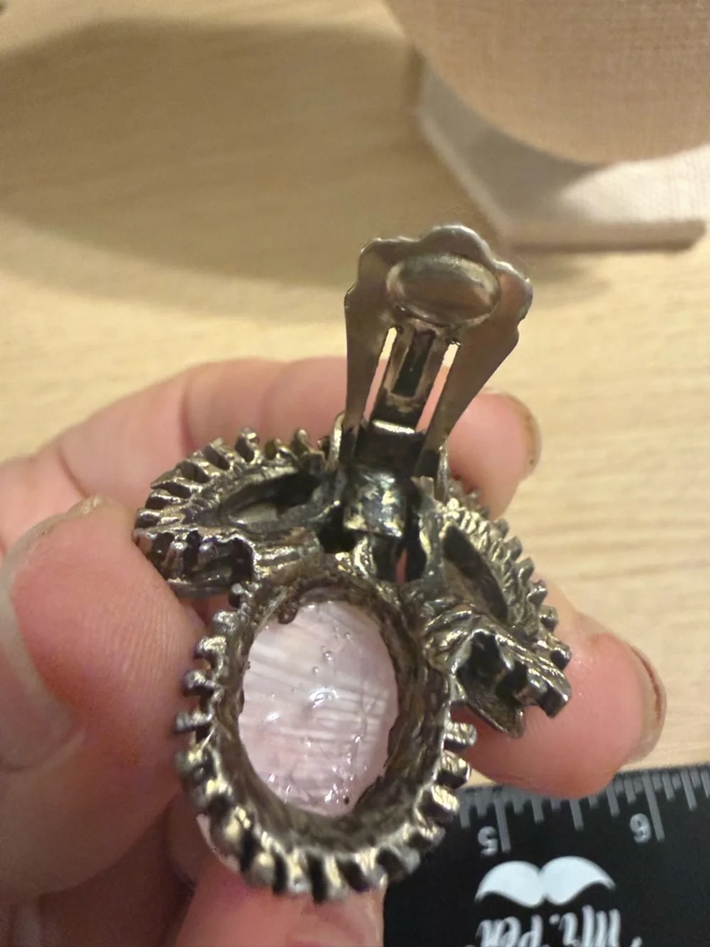 Vintage Silver Tone Clip On Earrings Blue Abalone White Moonstone‎ Faux Pearl